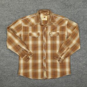 Larry Mahan Shirt Mens 2XL Brown Plaid Western Pearl Snap Long Sleeve Cowboy